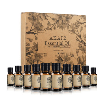 AKARZ Hots 10 Sets Tea Tree,Sandalwood,Peppermint,Frankincense,Musk,LemonGrass,Rosemary,Oregano,Bergamot,Vetiver Essential Oil 10ml*10
